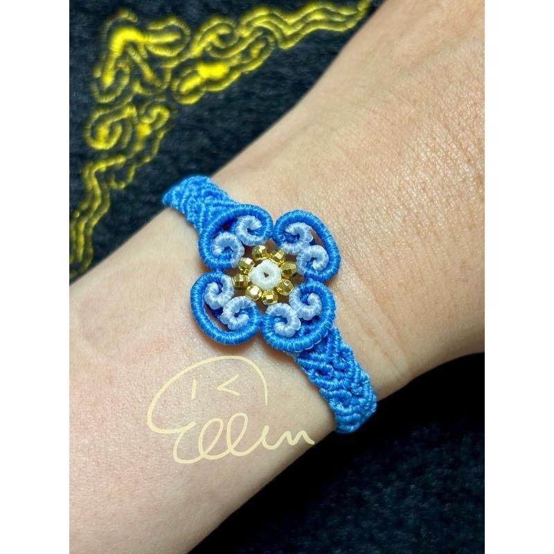 藍白四方如意 閃亮切面珠 蠟線編織手鍊/手環/手繩/編繩/扣式 固定長度 B056-細節圖3