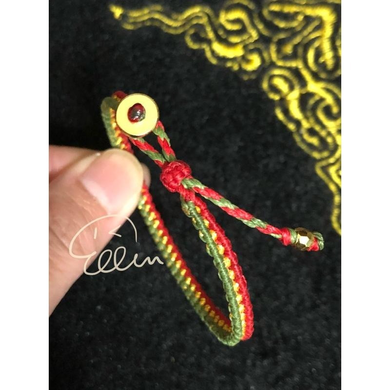 細款 紅金綠鍊身 耶誕氛圍 蠟線編織伸縮手鍊/蠟線手環/手繩/扣式 可微調整手圍 B077-細節圖2