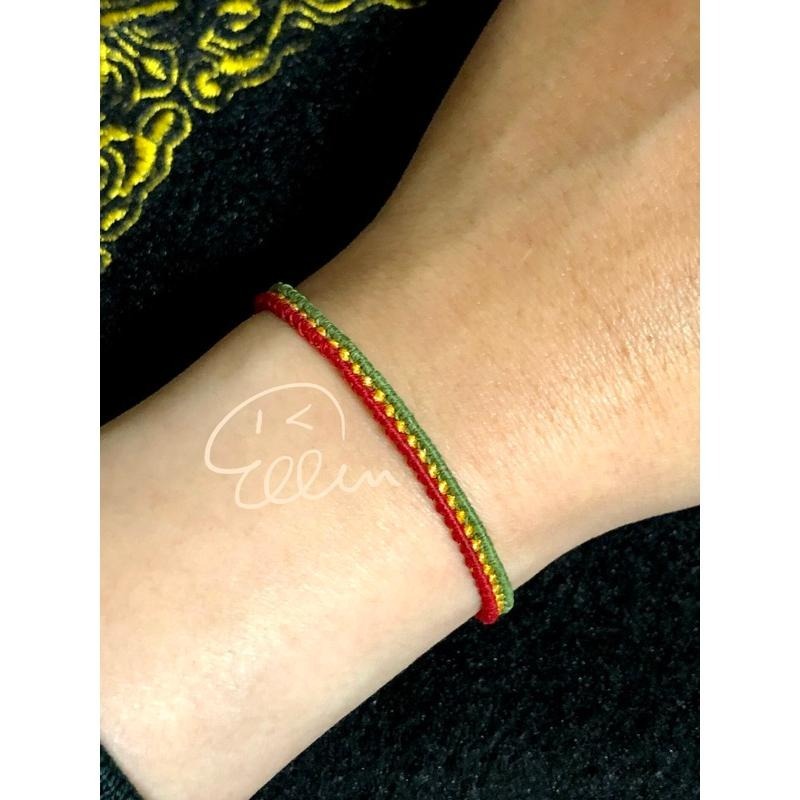 細款 紅金綠鍊身 耶誕氛圍 蠟線編織伸縮手鍊/蠟線手環/手繩/扣式 可微調整手圍 B077-細節圖3