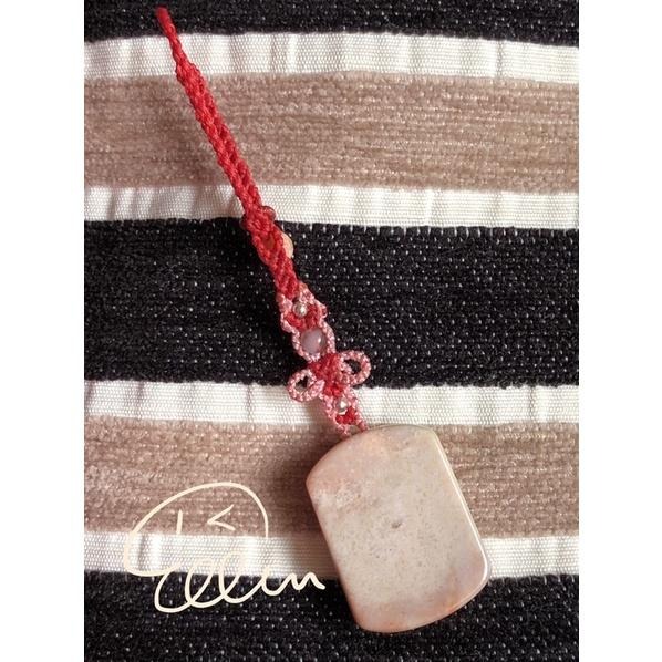 珊瑚玉 無飾牌 蠟線編織吊飾/掛飾/編繩/菊花石 粉嫩色系 G29-細節圖2