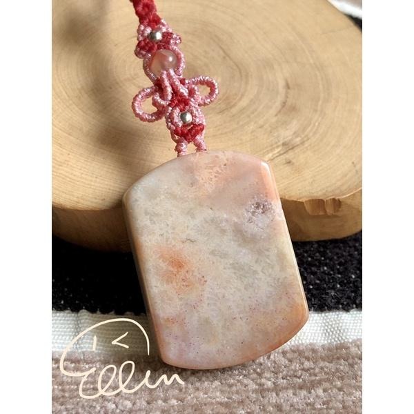 珊瑚玉 無飾牌 蠟線編織吊飾/掛飾/編繩/菊花石 粉嫩色系 G29-細節圖3