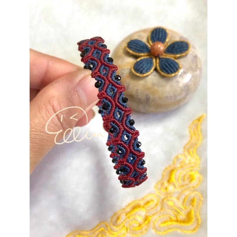 黑尖晶 紅藍黑絕色組合 低調耀眼 蠟線編織手鍊/手環/手繩/編繩/扣式 固定長度 B401-細節圖2