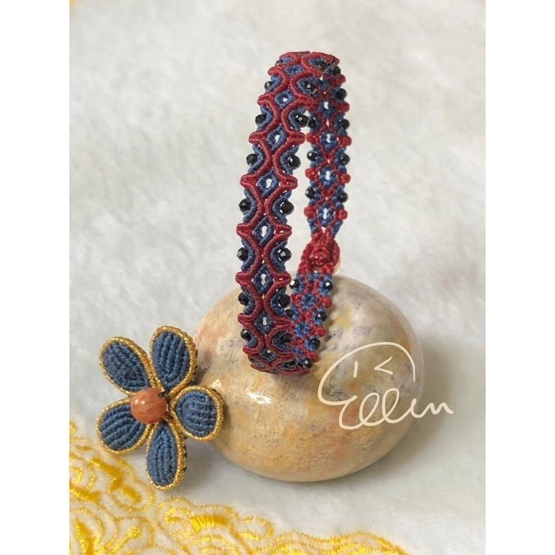 黑尖晶 紅藍黑絕色組合 低調耀眼 蠟線編織手鍊/手環/手繩/編繩/扣式 固定長度 B401-細節圖3