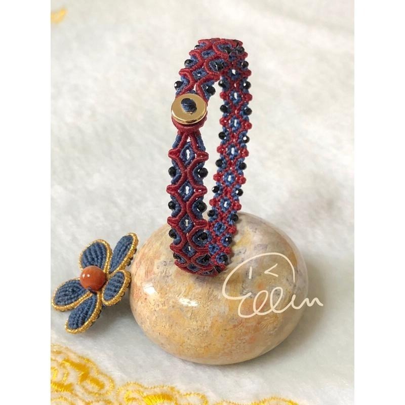 黑尖晶 紅藍黑絕色組合 低調耀眼 蠟線編織手鍊/手環/手繩/編繩/扣式 固定長度 B401-細節圖4