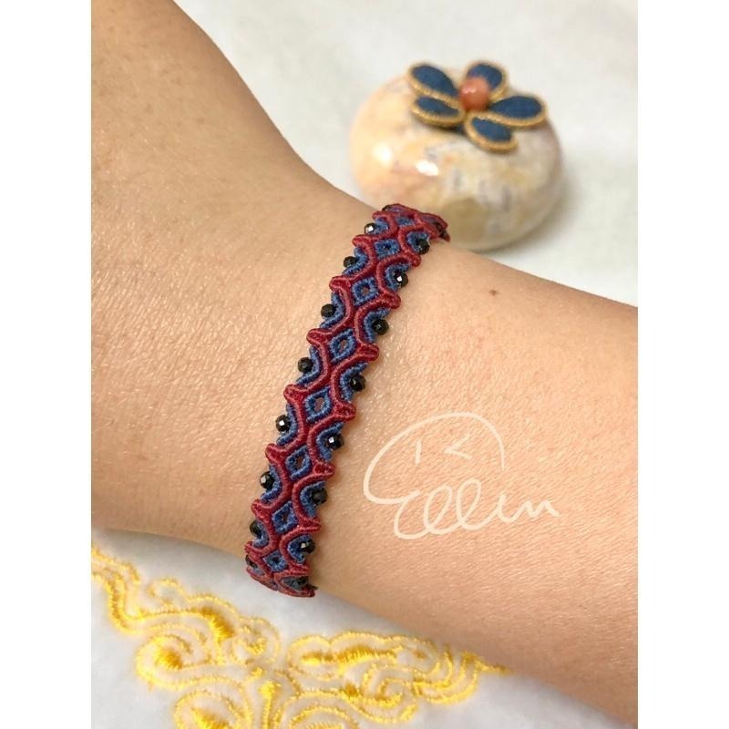 黑尖晶 紅藍黑絕色組合 低調耀眼 蠟線編織手鍊/手環/手繩/編繩/扣式 固定長度 B401-細節圖5