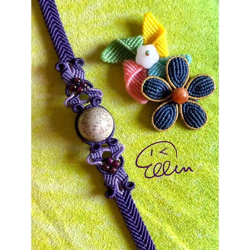 珊瑚玉 大圓珠 紫薰古典設計 蠟線編織手鍊/手環/手繩/編繩/紫牙烏 兩段扣圈 扣式設計 B101-細節圖3