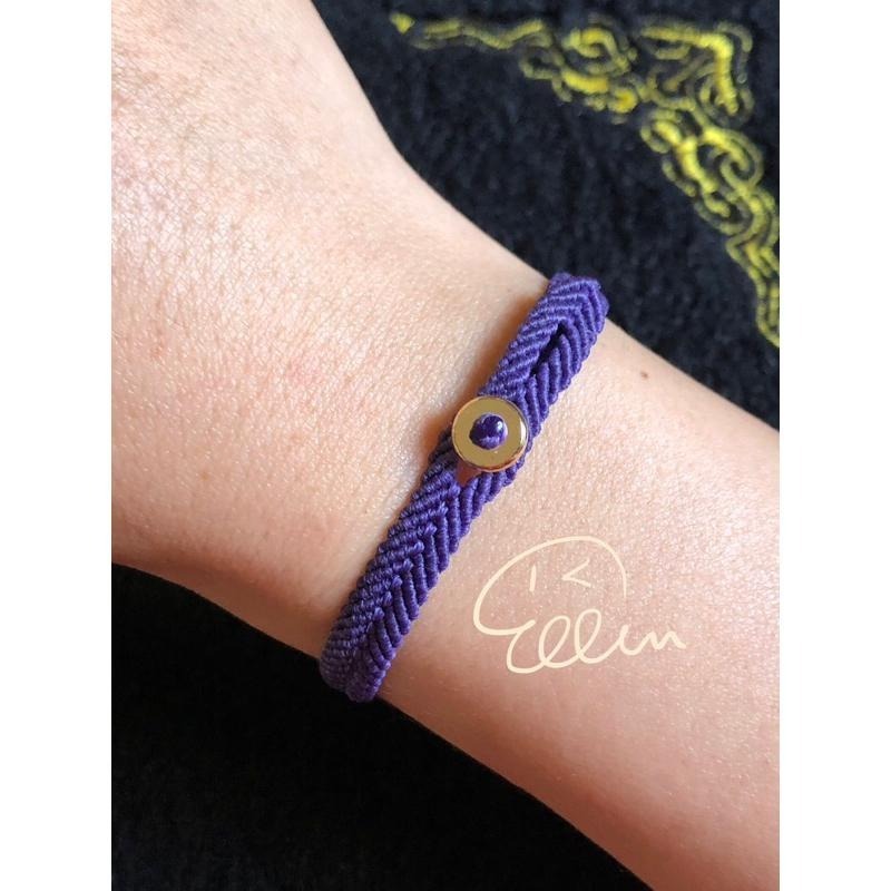 珊瑚玉 大圓珠 紫薰古典設計 蠟線編織手鍊/手環/手繩/編繩/紫牙烏 兩段扣圈 扣式設計 B101-細節圖5