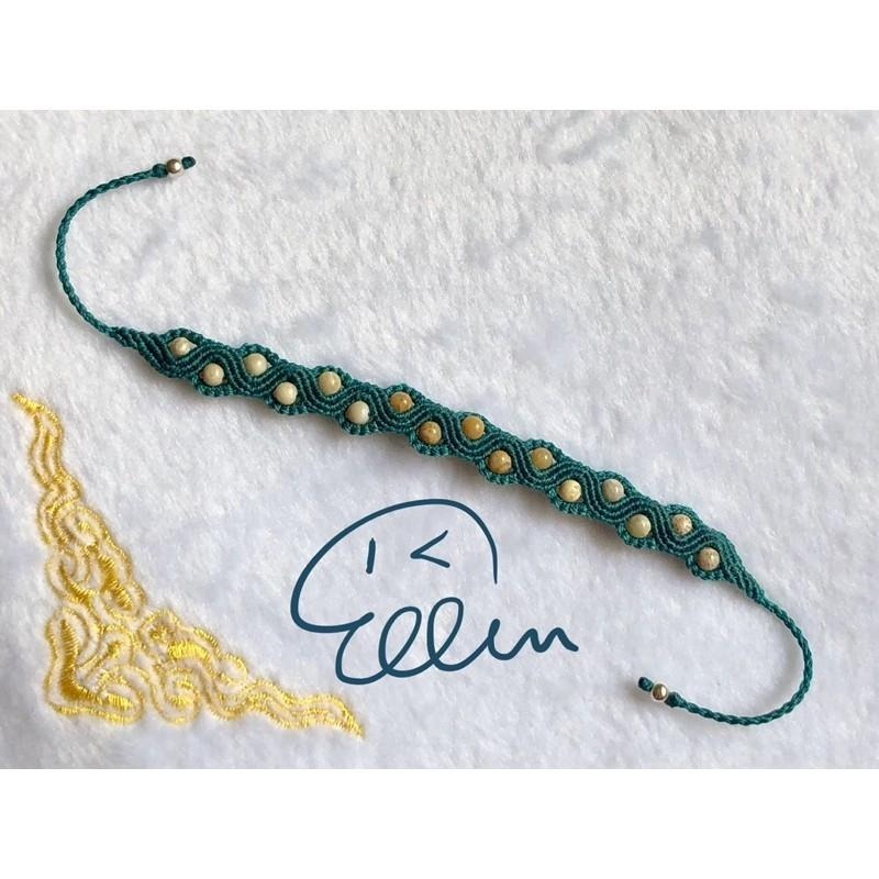 珊瑚玉小圓珠 波浪鍊身 蠟線編織手鍊/蠟線手環/手繩/編繩/菊花石 串珠 雙尾伸縮 B125-細節圖2