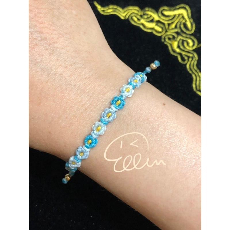 清新小花園 藍白色系 蠟線編織手鍊/手環/手繩/編繩 可調整配戴長度 雙尾伸縮 B031-細節圖5