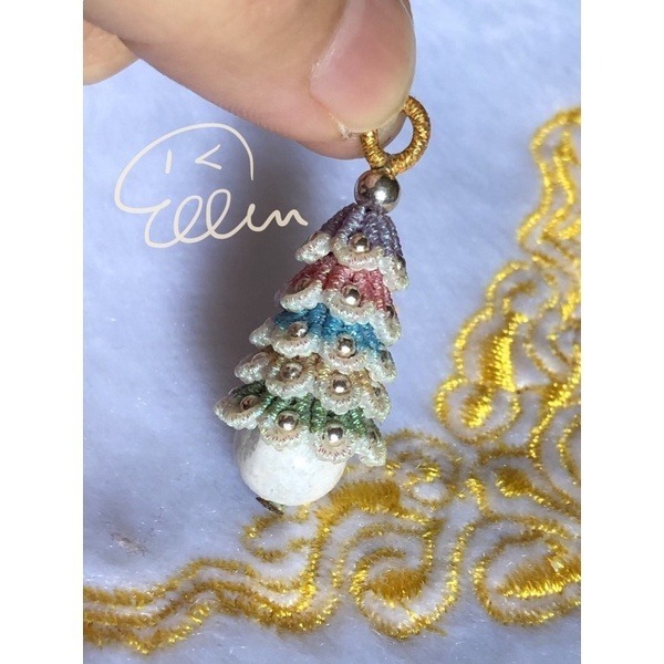 幻彩耶誕樹 彩金聖誕樹 蠟線編織吊飾/墜飾/吊墜/編繩/珊瑚玉圓珠 菊花石 P01-規格圖2