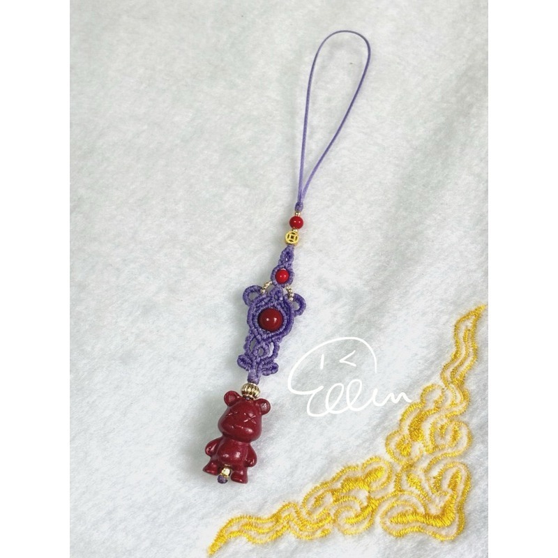 硃砂 紫金砂 熊熊造型 共3款 蠟線編織小吊飾/小掛件/編繩/墜飾不可拆 G39-規格圖9