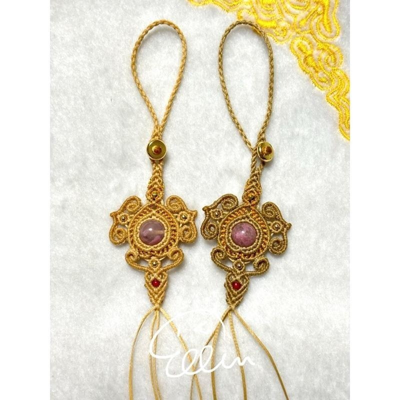 古典風格 半成品 蠟線編織掛繩/包掛/掛件/編繩/薔薇輝櫻花雨 圓珠/扣式設計 需自行綁上墜飾 GG01-細節圖9