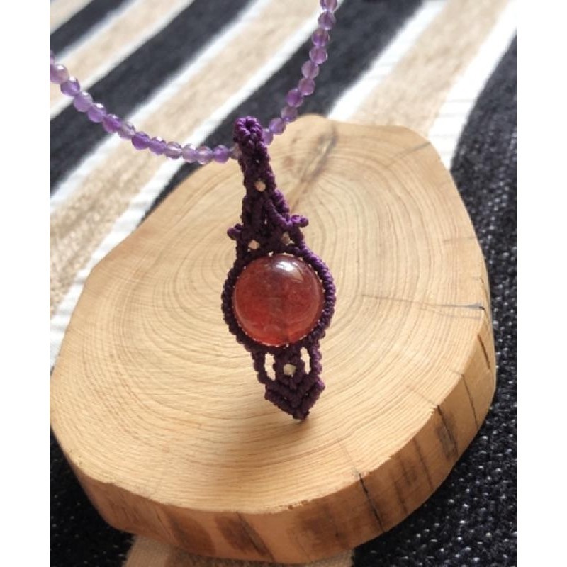 深色濃郁 草莓晶 南美蠟線墜飾/項鍊墜/可另購搭配紫水晶項鍊 N0-細節圖3