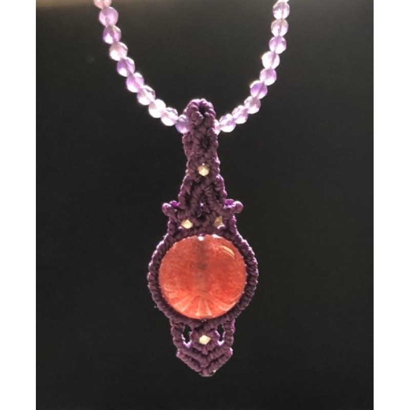 深色濃郁 草莓晶 南美蠟線墜飾/項鍊墜/可另購搭配紫水晶項鍊 N0-細節圖4