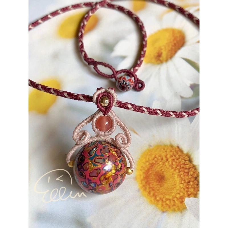 桃紫色調螺鈿大漆珠 流線設計編織墜飾  蠟線編織套鍊/項鍊/項鏈/項鍊繩/編繩 墜飾可拆 N06-細節圖3