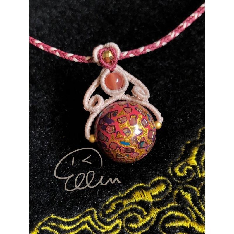 桃紫色調螺鈿大漆珠 流線設計編織墜飾  蠟線編織套鍊/項鍊/項鏈/項鍊繩/編繩 墜飾可拆 N06-細節圖4