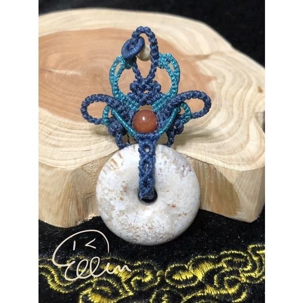 珊瑚玉 平安扣 古典風格 蠟線設計吊飾/墜飾/吊墜/編繩 菊花石 P05-細節圖2