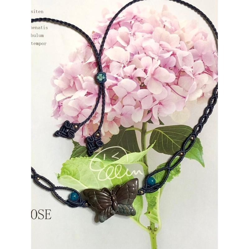 海洋石 蝴蝶福疊 素雅流線鍊身 蠟線編織套鍊/項鍊/項鏈/項鍊繩/編繩/墜飾不可拆 N07-細節圖3