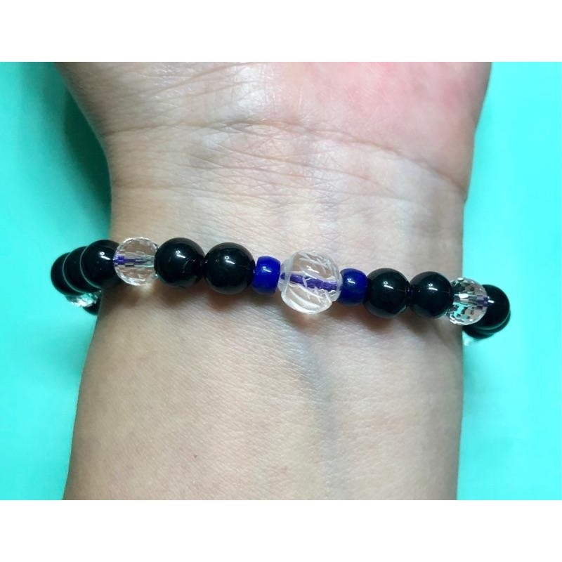 六字真言 黑碧璽 彈性手串/手珠/串珠手鍊 彈性線 B605-細節圖2