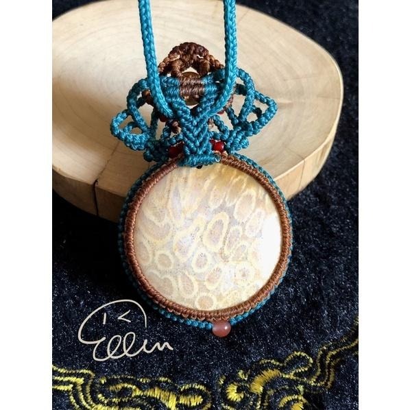 珊瑚玉 大器圓墜 蠟線編織套鍊/項鍊/頸鍊/編繩/菊花石 鎖骨鏈 招財納福寓意 墜飾不可拆 N18-細節圖5