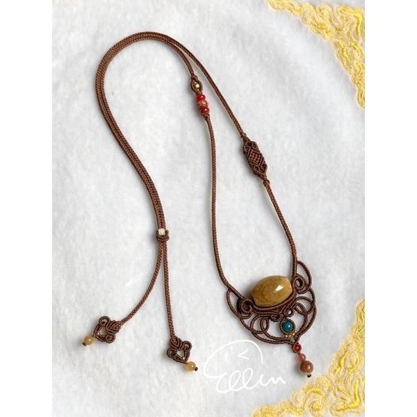 珊瑚玉 大花酒桶珠 流線造型  蠟線編織套鍊/項鍊/頸鍊/編繩/菊花石 墜飾不可拆 N20-細節圖3