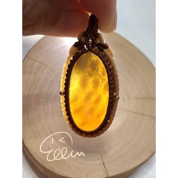 珊瑚玉 橢圓小拉花 包石設計 蠟線編織吊飾/墜飾/吊墜/編繩 菊花石 P07-細節圖3