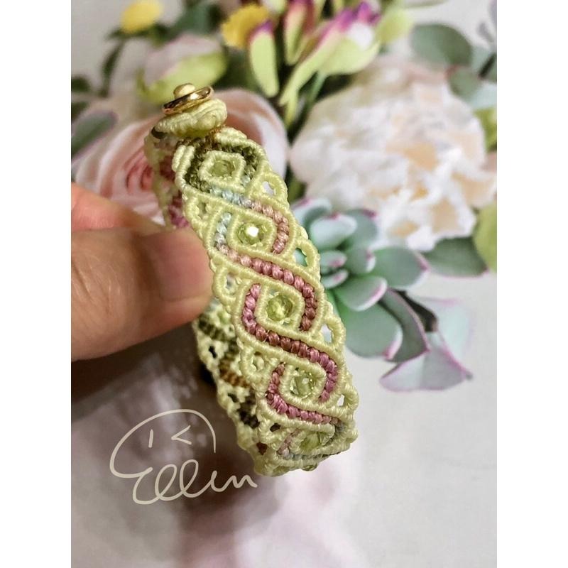 段染菱紋交錯 穿珠設計 蠟線編織手鍊/手環/手繩/編繩/橄欖石 扣式設計 固定長度 B402-細節圖2