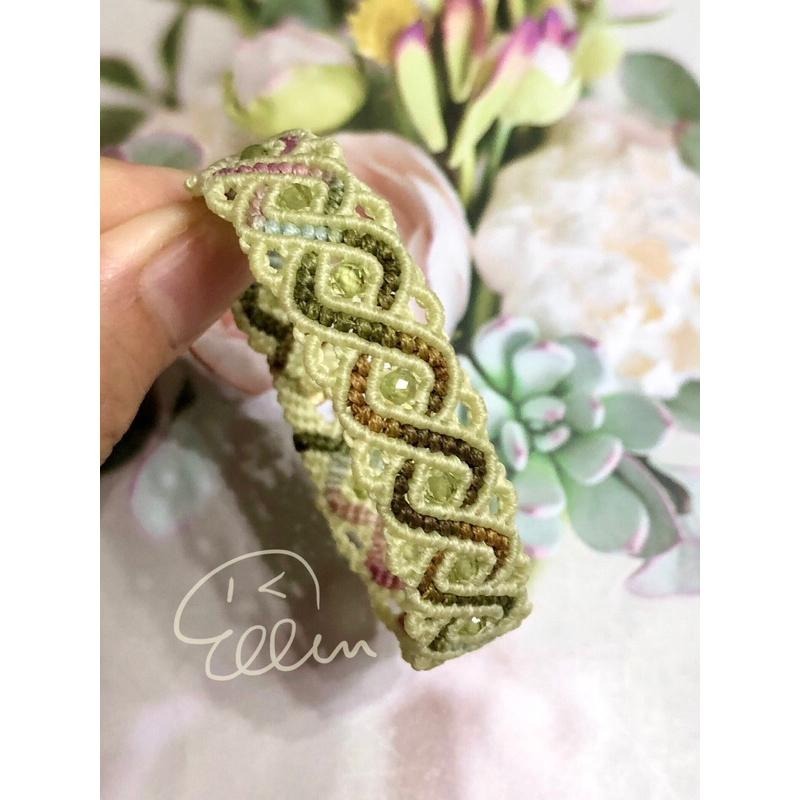 段染菱紋交錯 穿珠設計 蠟線編織手鍊/手環/手繩/編繩/橄欖石 扣式設計 固定長度 B402-細節圖3