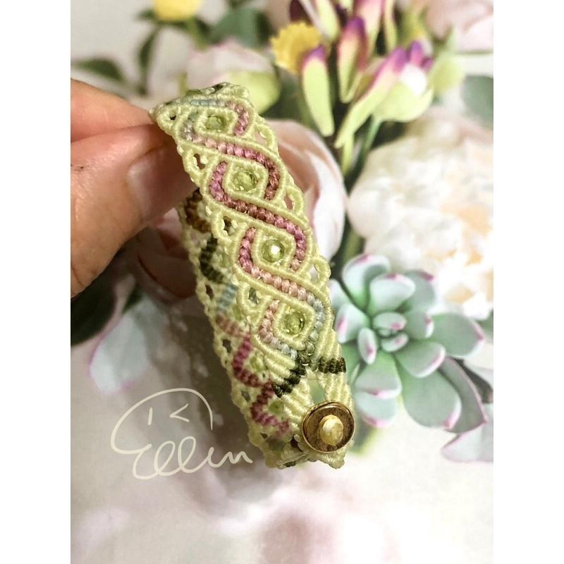 段染菱紋交錯 穿珠設計 蠟線編織手鍊/手環/手繩/編繩/橄欖石 扣式設計 固定長度 B402-細節圖4