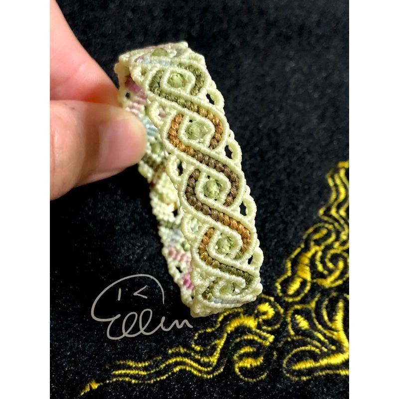 段染菱紋交錯 穿珠設計 蠟線編織手鍊/手環/手繩/編繩/橄欖石 扣式設計 固定長度 B402-細節圖5