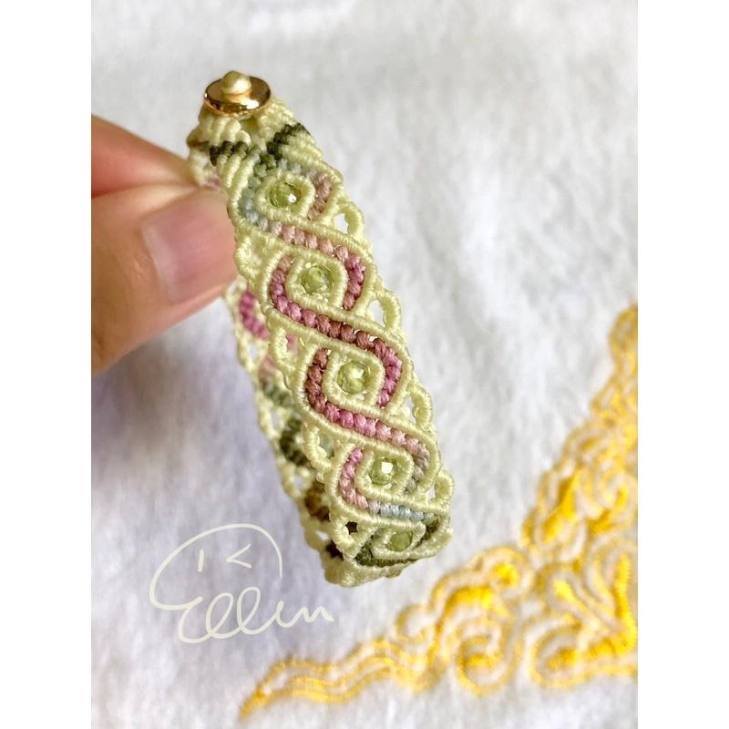 段染菱紋交錯 穿珠設計 蠟線編織手鍊/手環/手繩/編繩/橄欖石 扣式設計 固定長度 B402-細節圖6