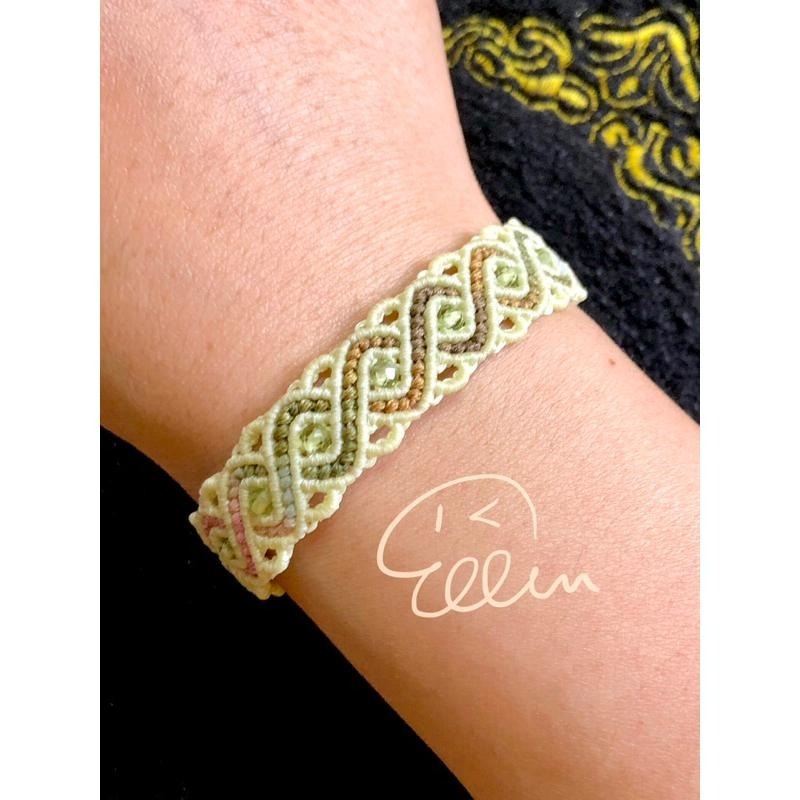 段染菱紋交錯 穿珠設計 蠟線編織手鍊/手環/手繩/編繩/橄欖石 扣式設計 固定長度 B402-細節圖7