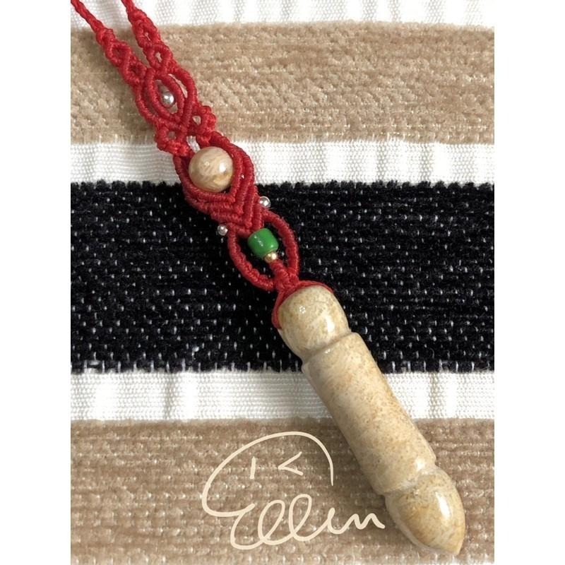 珊瑚玉 文昌筆  大紅款  蠟線編織掛飾/包掛/掛件/編繩/菊花石 雕件 G32-細節圖2