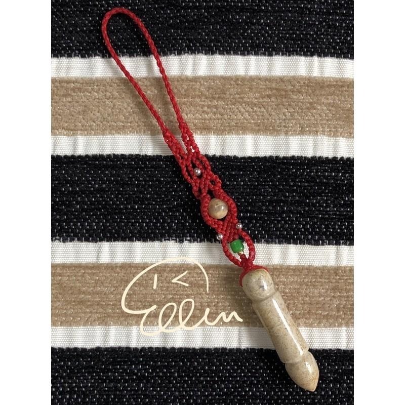 珊瑚玉 文昌筆  大紅款  蠟線編織掛飾/包掛/掛件/編繩/菊花石 雕件 G32-細節圖3