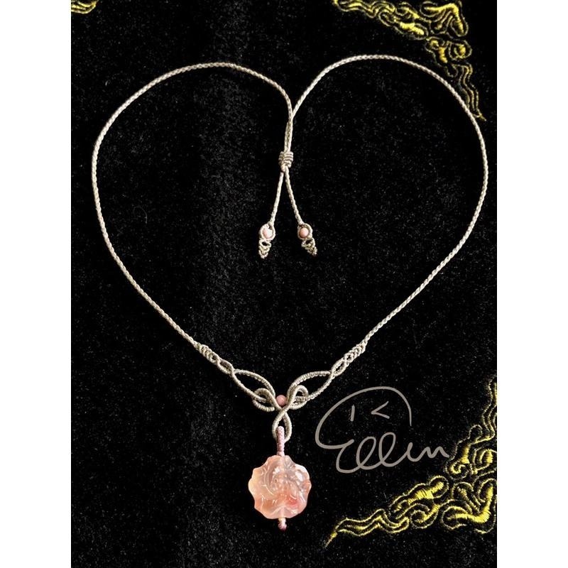 櫻花瑪瑙 美美花墜 蠟線編織套鍊/項鍊/項鏈/項鍊繩/編繩/墜飾不可拆 N10-細節圖2