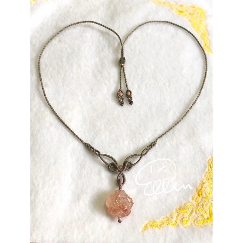 櫻花瑪瑙 美美花墜 蠟線編織套鍊/項鍊/項鏈/項鍊繩/編繩/墜飾不可拆 N10-細節圖3