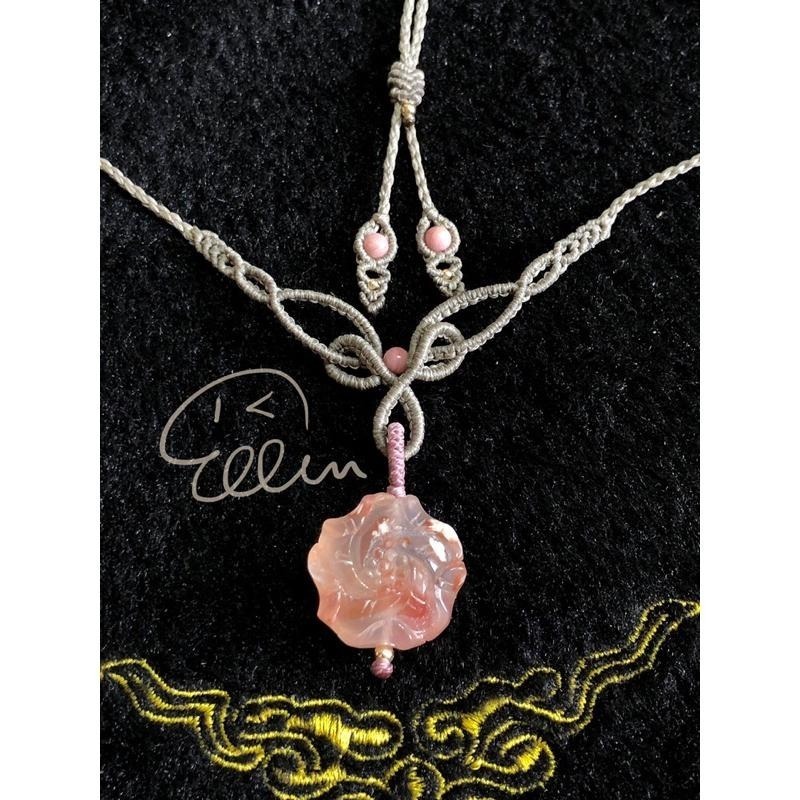 櫻花瑪瑙 美美花墜 蠟線編織套鍊/項鍊/項鏈/項鍊繩/編繩/墜飾不可拆 N10-細節圖4