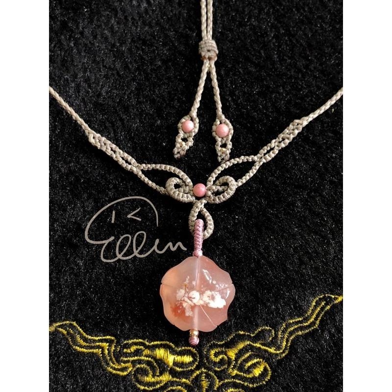 櫻花瑪瑙 美美花墜 蠟線編織套鍊/項鍊/項鏈/項鍊繩/編繩/墜飾不可拆 N10-細節圖5