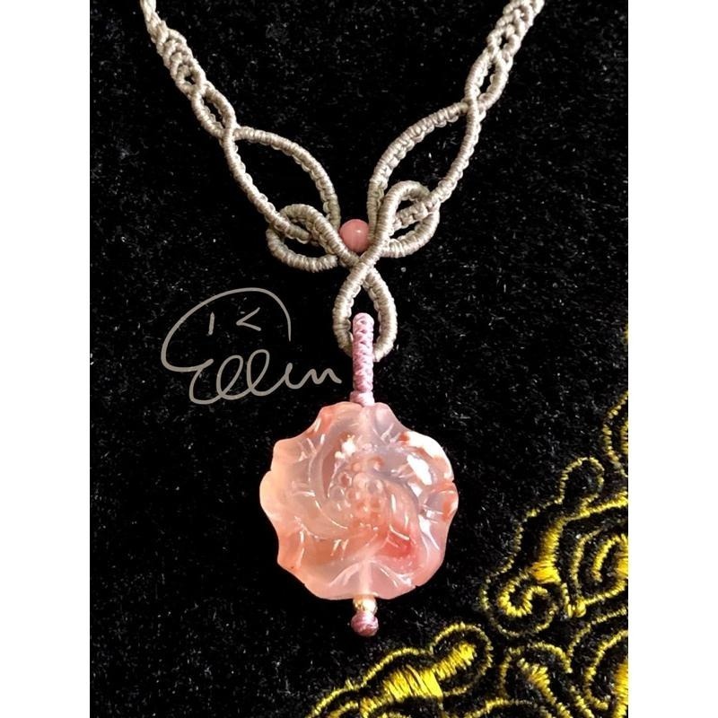 櫻花瑪瑙 美美花墜 蠟線編織套鍊/項鍊/項鏈/項鍊繩/編繩/墜飾不可拆 N10-細節圖6