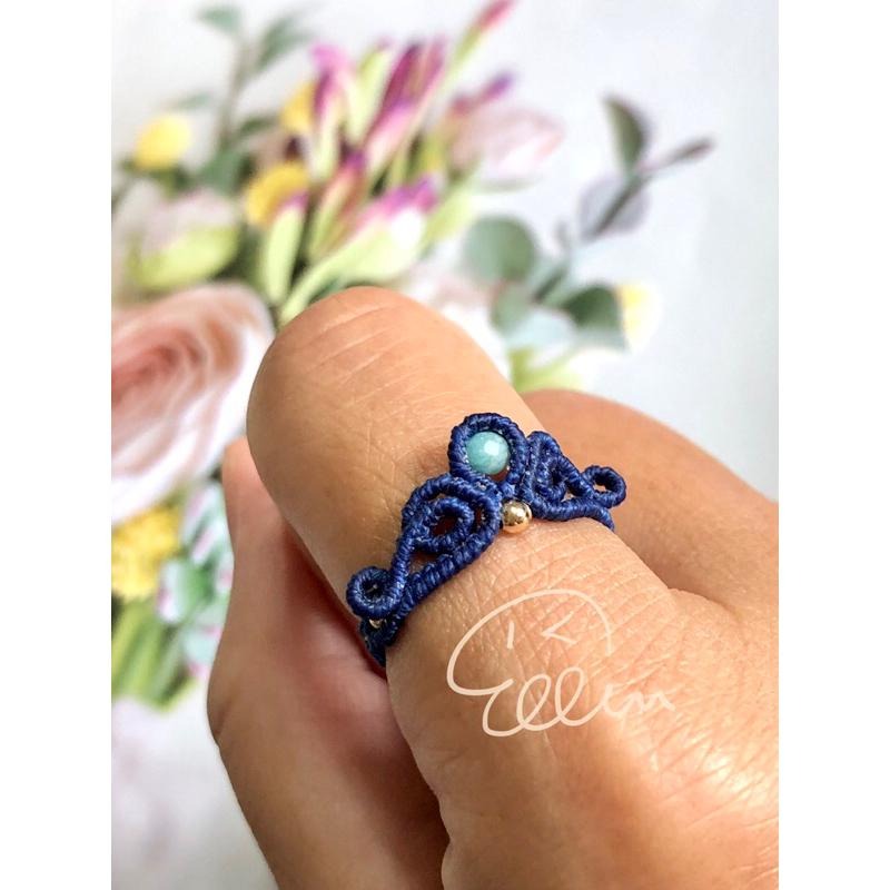 優雅秀氣 小皇冠造型 蠟線編織戒指/編繩/天河石 固定戒圍-細節圖3