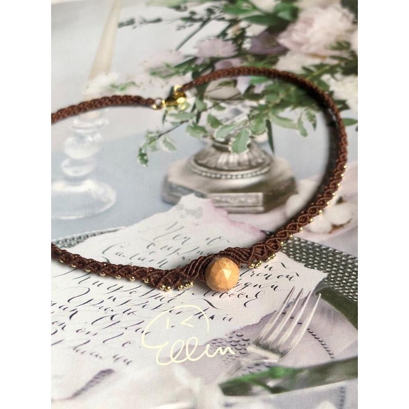 珊瑚玉鑽切珠墜 大地色系Choker 蠟線編織項鍊/項鏈/項鍊繩/編繩/頸鏈/頸繩/貼頸項鍊/菊花石 N12-細節圖2