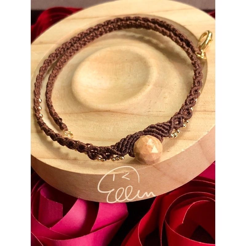 珊瑚玉鑽切珠墜 大地色系Choker 蠟線編織項鍊/項鏈/項鍊繩/編繩/頸鏈/頸繩/貼頸項鍊/菊花石 N12-細節圖3