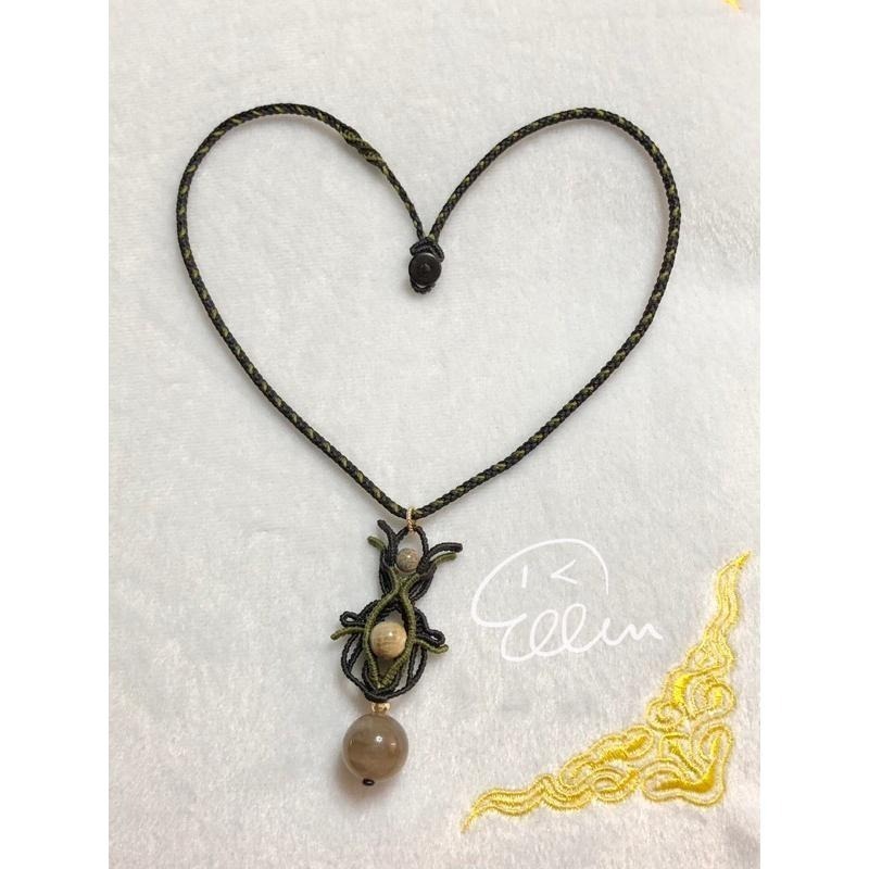 珊瑚玉 黑冰大圓珠墜 中性流線設計  蠟線編織套鍊/項鍊/項鏈/項鍊繩/編繩/菊花石 墜飾原則上不可拆 N13-細節圖2