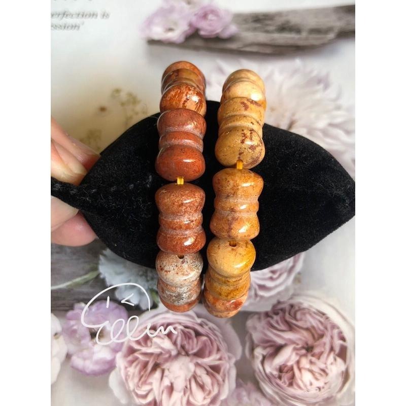 珊瑚玉 雙圓頭似蝴蝶結 造型手串/手珠/偏深紅 偏橘黃 兩款/大器 有份量 彈性線 B610-細節圖7