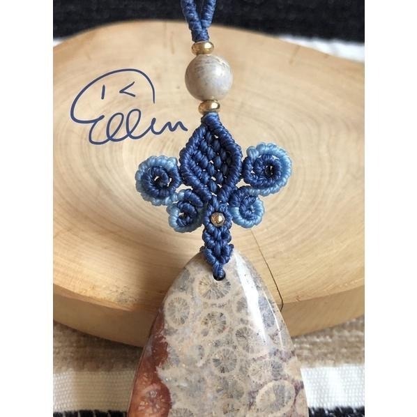 珊瑚玉 水滴吊墜 蠟線編織掛飾/包掛/掛件/編繩/菊花石 帶紅 檸檬片 異色風格 G33-細節圖3