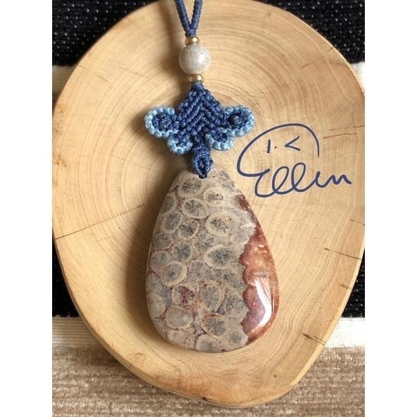 珊瑚玉 水滴吊墜 蠟線編織掛飾/包掛/掛件/編繩/菊花石 帶紅 檸檬片 異色風格 G33-細節圖5