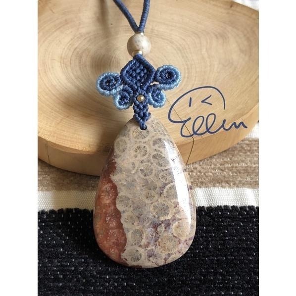 珊瑚玉 水滴吊墜 蠟線編織掛飾/包掛/掛件/編繩/菊花石 帶紅 檸檬片 異色風格 G33-細節圖6