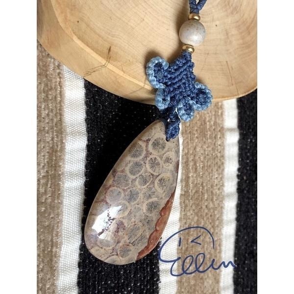 珊瑚玉 水滴吊墜 蠟線編織掛飾/包掛/掛件/編繩/菊花石 帶紅 檸檬片 異色風格 G33-細節圖7