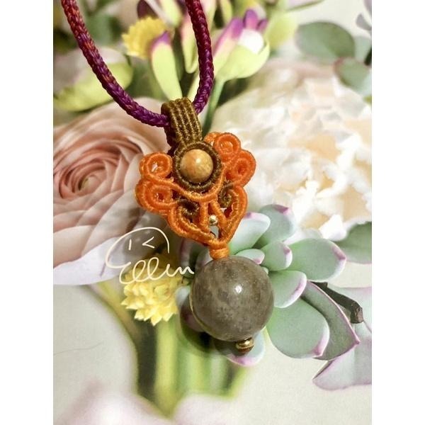 珊瑚玉 雙面如意外型墜飾 圓珠墜 有兩款 蠟線編織吊飾/墜飾/吊墜/編繩 菊花石 不含項鍊 P13-細節圖5