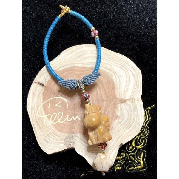 阿拉善 可愛飛天獨角獸🦄 珊瑚玉 六角星 蠟線編織掛飾/包掛/掛件/編繩/菊花石 墜飾不可拆 G34-細節圖2